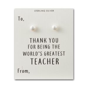 Sterling Silver Worlds Greatest Teacher Pearl Earrings