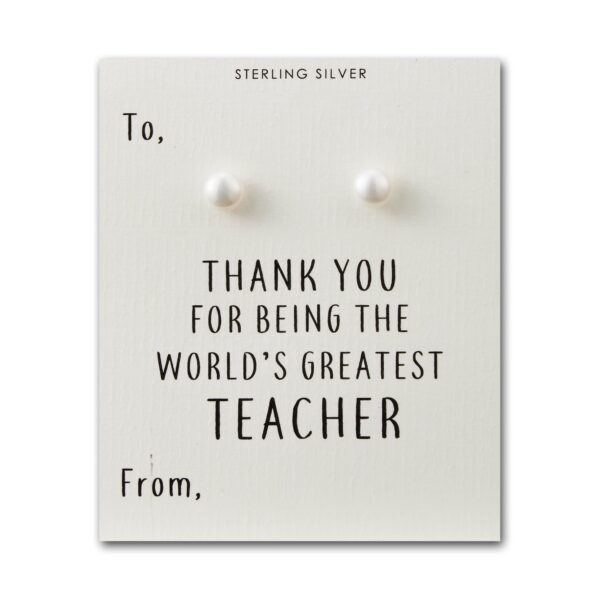 Sterling Silver Worlds Greatest Teacher Pearl Earrings