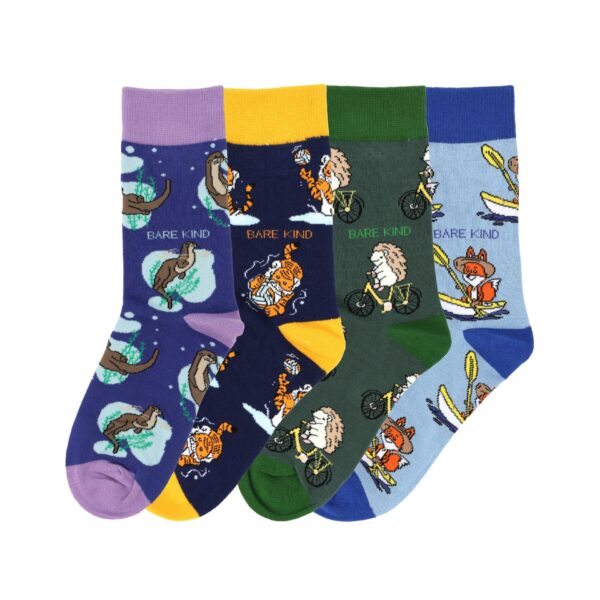 The Sporty Animals 4 Pack Bamboo Sock Set | UK Adult 7 11