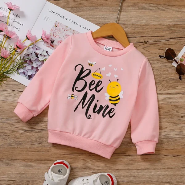 Toddler Girl Letter Bee Print Casual Pullover Sweatshirt