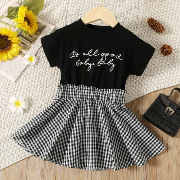 Toddler Girl Letter Plaid Dress