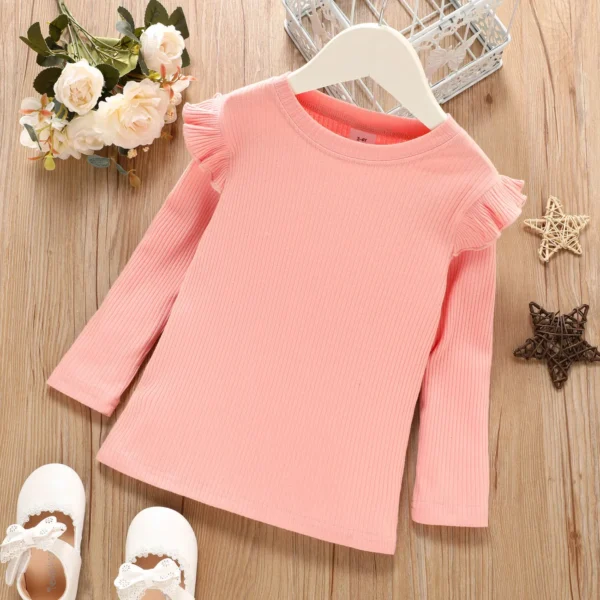 Toddler Girl Ruffled Casual Solid Ribbed Long sleeve Top