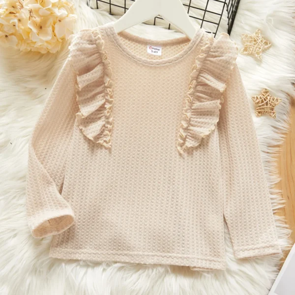 Toddler Girl Ruffled Waffle Solid Long sleeve Tee