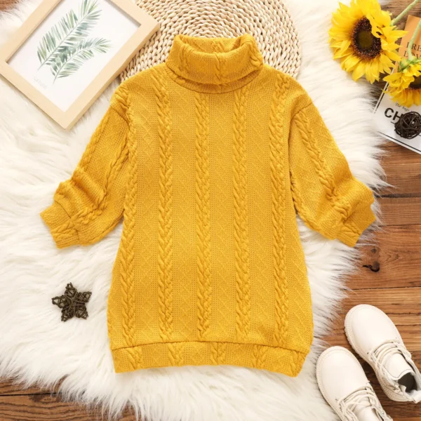 Toddler Girl Turtleneck Cable Knit Long sleeve Sweater Dress