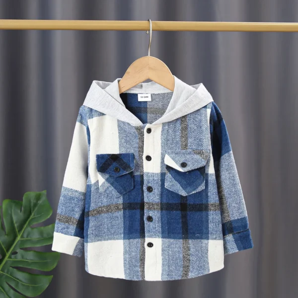 Toddler GirlBoy 100 Cotton Button Design Plaid Hooded Jacket