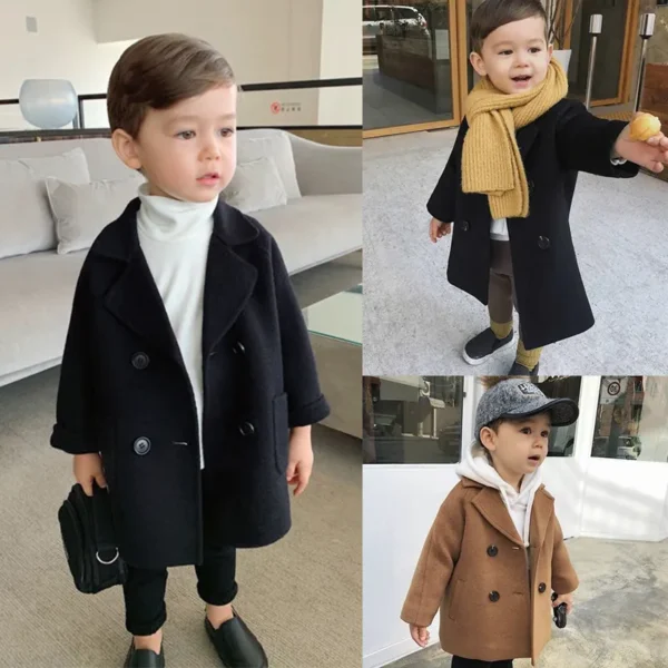 Toddler GirlBoy Lapel Collar Double Breasted Coat