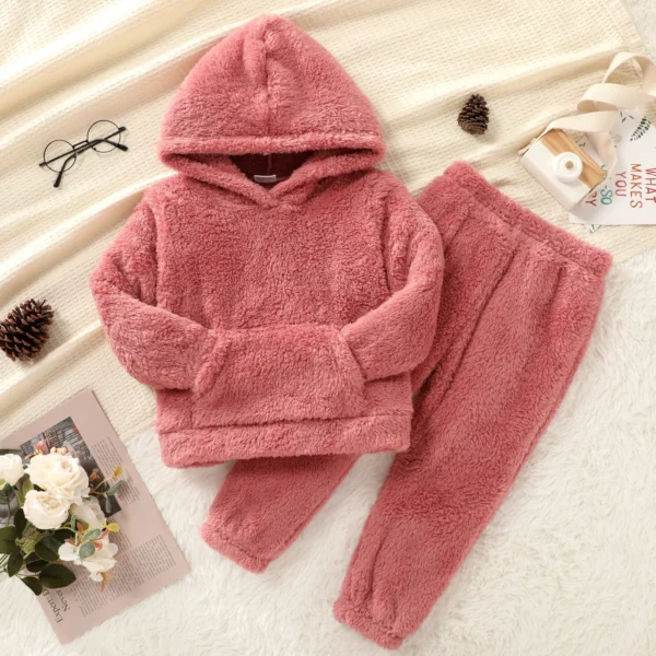 Toddler GirlToddler Boy 2pcs Fuzzy Hoodie Sweatshirt and Pants Set