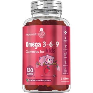 Vegan Omega 3 6 9 Gummies for Kids Strawberry Raspberry flavour Brain Vision Support maxmedix