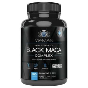 Viaman Black Maca Complex 5550 mg 180 Capsules High Strength Black Maca Root Supplement For Men