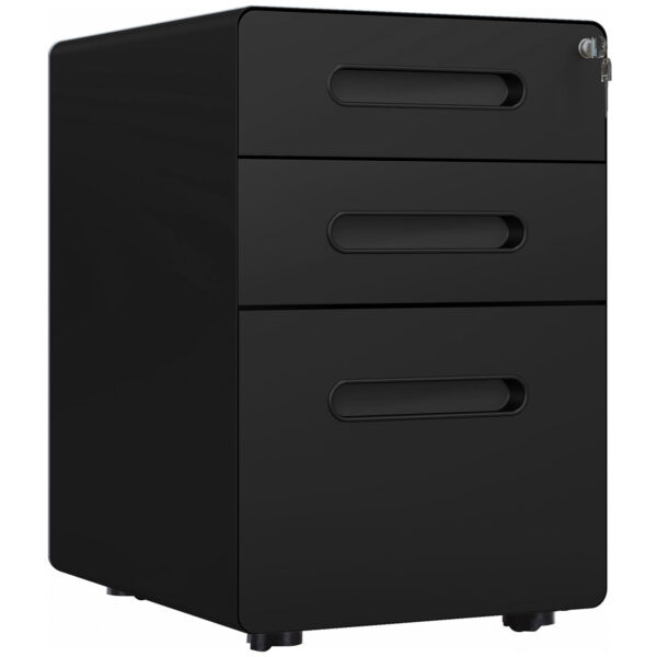 Vinsetto Fully Assembled 3 Drawer Mobile File Cabinet Lockable All Metal Rolling Vertical File Cabinet Black