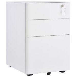 Vinsetto Fully Assembled 3 Drawer Steel Metal Filing Cabinet Lockable Rolling Vertical File Cabinet White