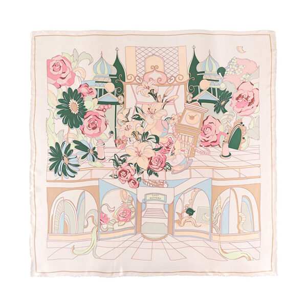 Vintage Blooms Large Silk Square Scarf Champagne