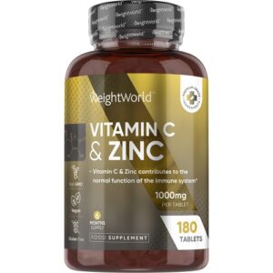 Vitamin C + Zinc Tablets 1000 mg 180 Tablets Ideal for Immune System WeightWorld UK