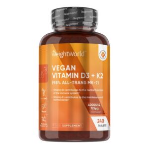 Vitamin D3 4000IU + K2 MK7 125 mcg 240 Tablets High Strength Vit D3 with Vitamin K2 Supplement for Bones Joints with Higher Absorption Formula