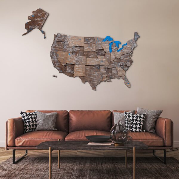 Wooden 3d Map of USA Dark Walnut