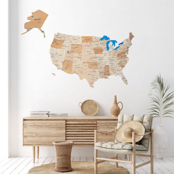 Wooden 3d Map of USA Gold