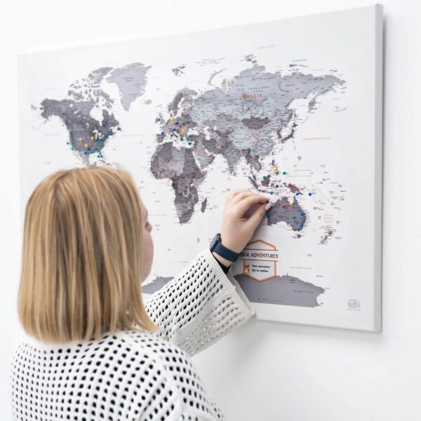 World Map on Canvas Ash