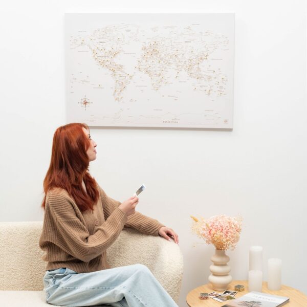 World Map on Canvas Beige