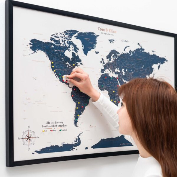 World Map on Canvas Navy