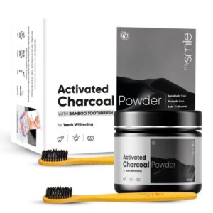 mysmile Activated Charcoal Teeth Whitening Powder 200g + 2 Bamboo Toothbrushes Teeth Whitening Kit Enamel Safe Stain Plaque Remover Kit