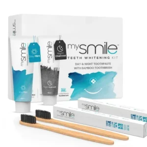 mysmile Day Night Natural Teeth whitening Toothpaste with Mint Activated Charcoal + 2 Bamboo Toothbrushes