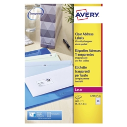 Avery Laser Mini Labels 38x21mm 65 Per Sheet Clear 1625 Pack